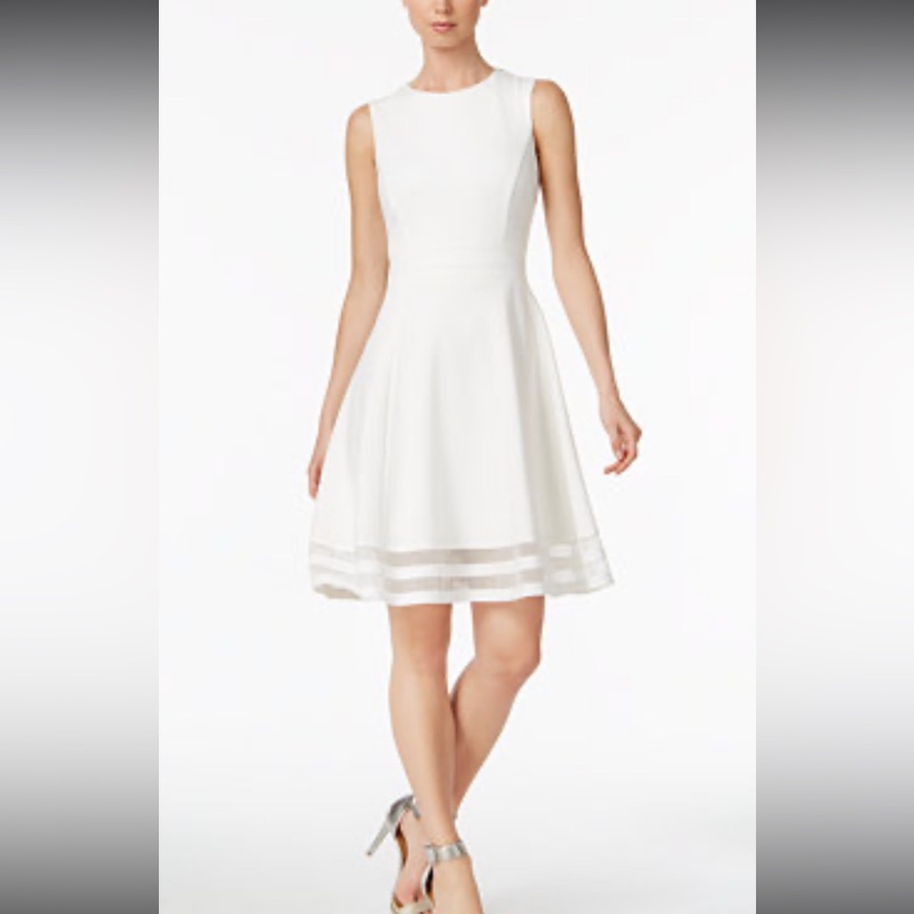 Calvin Klein White Sleeveless Dress with mesh detail